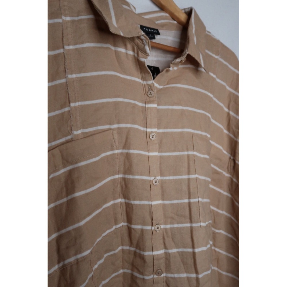 Torrid Striped Dolman Button Up Shirt Tan White Gauze Relaxed Women's 4 NWT - Picture 6 of 11